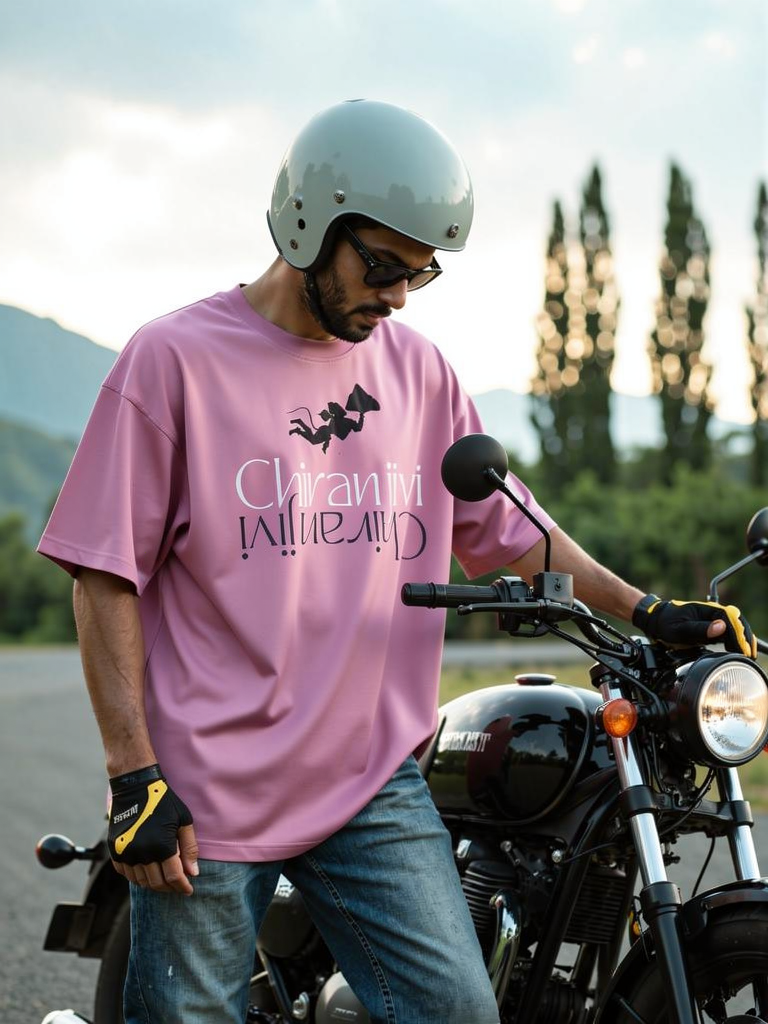 Model wearing Parambhakt RAM oversized T-shirt featuring Ram ji artwork