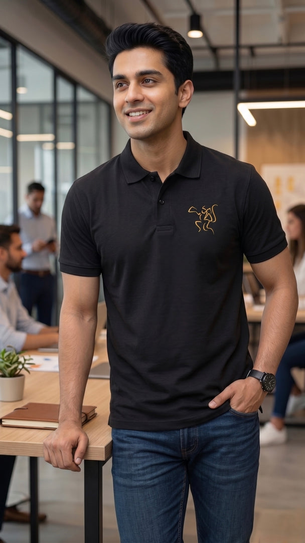 Flying Hanuman ji Polo T-shirt | Signature Gold Edition