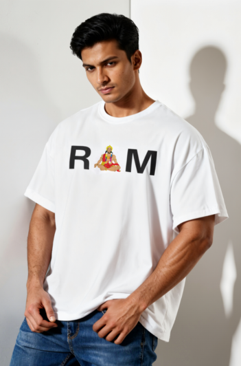 men wearing ram oversized t-shirt by Parambhakt in a confident shoot in a studio